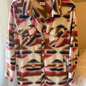 Weekends Shacket Jacket Fleece Shirt Medium w/ Pockets Western Pattern